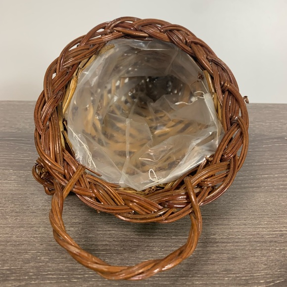 Primitive Cornucopia Horn Basket Lined Floral Thanksgiving Fall Farmhouse Rustic - Picture 5 of 16